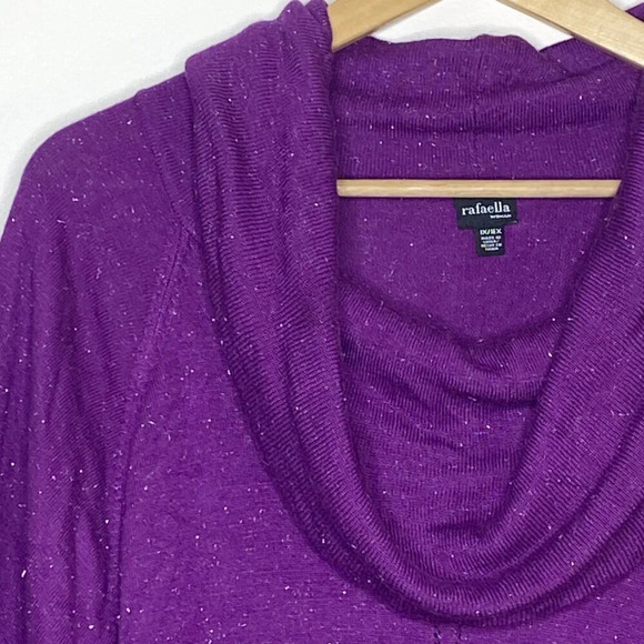 Rafaella Woman Purple Sparkle Cowl Neck Bat Wing Sweater Plus Size 1X Metallic - Picture 2 of 11